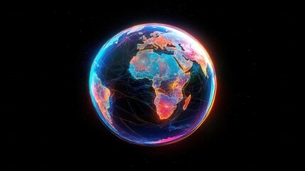 Wall Mural - colorful 3d globe with network connections against black background
