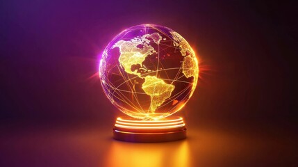 Wall Mural - Illuminated Globe with Network Connections in Vibrant Colors