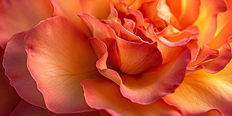 Aufkleber - Close-up view of an orange rose displaying intricate petal details with soft gradients of peach and coral, emphasizing floral beauty and texture.