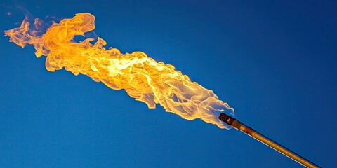 Aufkleber - Vibrant flame torch illuminating the sky with orange and yellow flames against a clear blue backdrop, positioned diagonally from the bottom left.