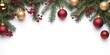© Gular - Festive Christmas arrangement with red and gold ornaments, pine branches, and berries on a white background, creating a seasonal atmosphere.