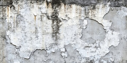 Poster - Aged gray concrete wall with peeling paint and weathered texture showcasing irregular patches and stains, perfect for background use.