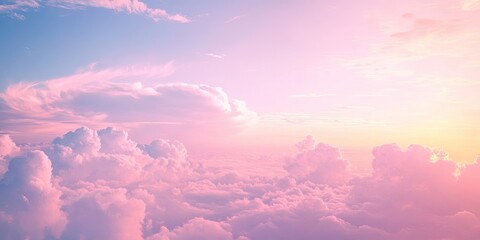 Aufkleber - Serene pastel sunset sky with soft pink and lavender clouds blended harmoniously, creating a tranquil and dreamy atmosphere in the upper view.