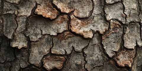Aufkleber - Detailed close-up of textured tree bark featuring brown and grey tones with deep crevices and cracks creating a natural rustic background.