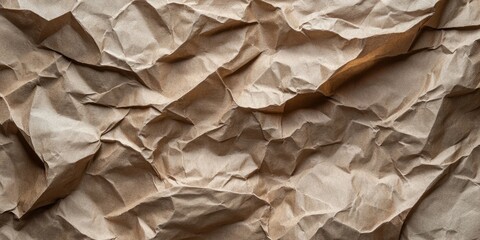 Aufkleber - Textured crumpled kraft paper in natural shades with deep wrinkles and creases creating an organic backdrop of earthy tones and varied surfaces.