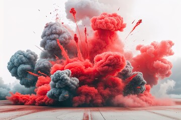 Wall Mural - red fog and smoke abstract cloud explosion effects on white background