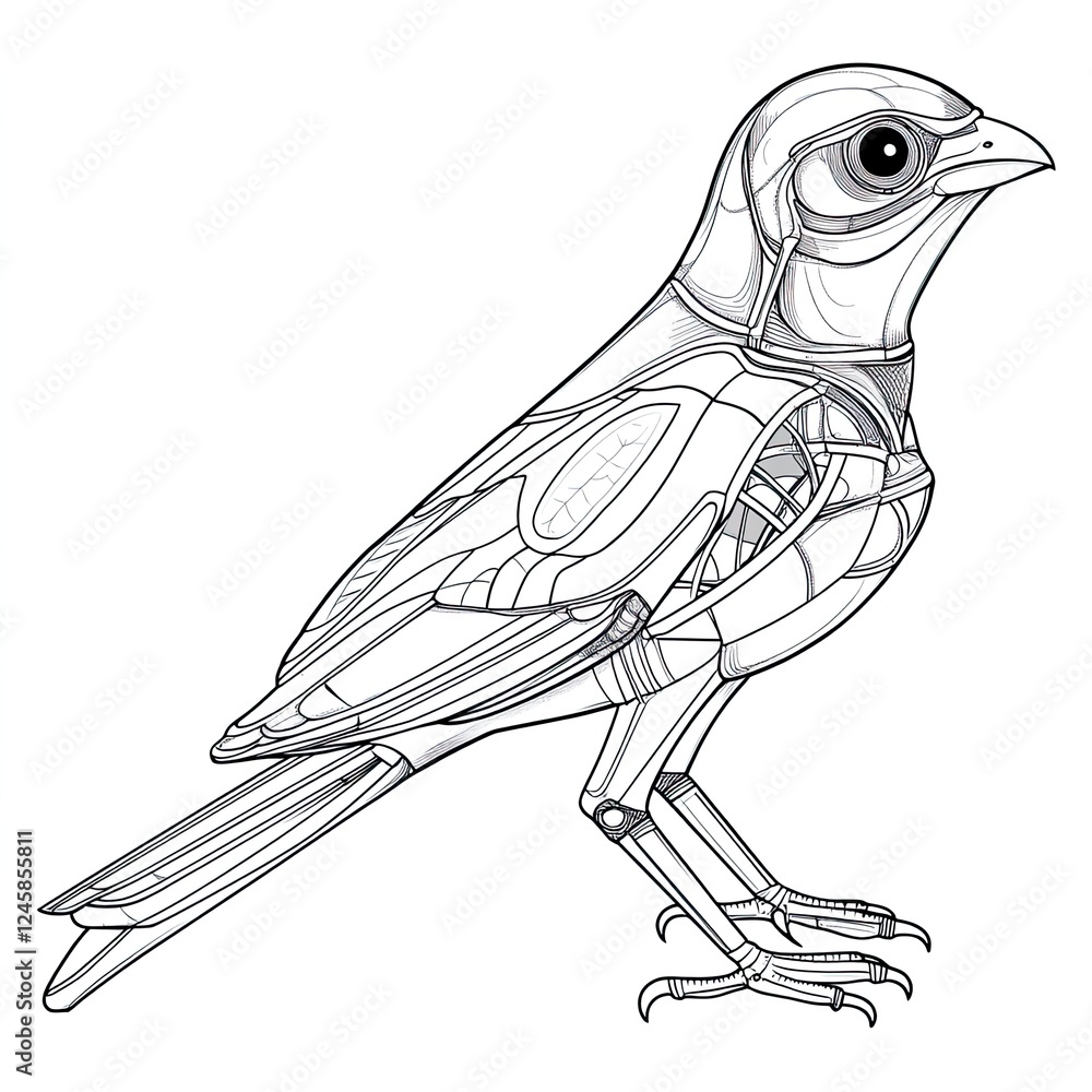 Detailed Bird Anatomy Coloring Page Labeled Parts for Education Stock ...