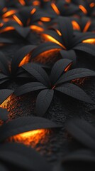 Canvas Print - Glowing Plants, Dark Ground, Night, Fantasy, Wallpaper