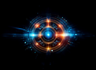 Aufkleber - Circular abstract design featuring blue and orange glowing lights against a dark background.  It evokes a futuristic, technological feel with radiating energy.