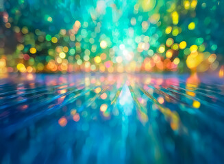 Aufkleber - Blurred lights create a vibrant bokeh background with a dreamy and magical feel. The colors blend smoothly, resembling a fluid surface with shimmering reflections.