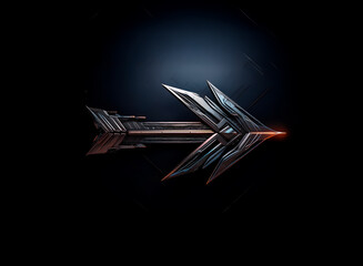 Aufkleber - Sleek metallic arrow design, sharp and angular, points right against a dark backdrop. Reflective surface with orange glow at the tip. Modern, directional symbol.