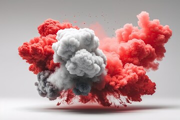Wall Mural - red fog smoke effects abstract cloud explosion on white background