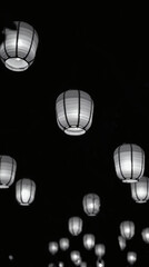 Wall Mural - Japanese paper lanterns glowing at night Japan phone wallpaper background | generative AI 