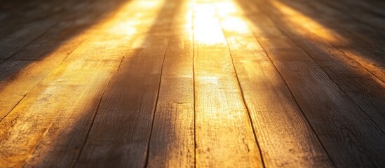 Sticker - Golden Lighting Flare Abstract on Wooden Floor Creating a Warm Inviting Atmosphere for Interior Design and Art Concepts