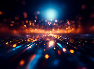 Poster - Abstract blurry lights with bokeh effect in dark tone create a dreamy and magical atmosphere. The vibrant colors stand out against the deep background.