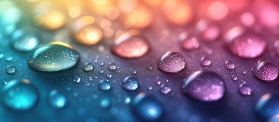 Poster - Colorful abstract background featuring water droplets on a surface with a blurred gradient for a vibrant artistic effect.