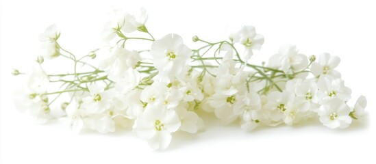 Sticker - Delicate gypsophila flowers arranged elegantly on a white background showcasing their intricate details and soft texture