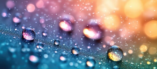 Poster - Colorful abstract background with vibrant water droplets and bokeh effects creating a dreamy atmosphere perfect for design and wallpaper.