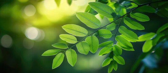 Wall Mural - green blurred lights defocused bokeh with natural forest plant background texture abstract spring le