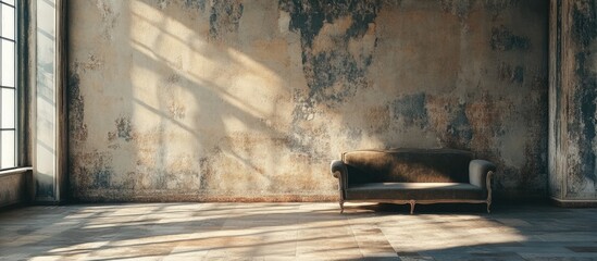 Wall Mural - Living room with bare wall mockup featuring empty space for text and soft shadows creating a warm and inviting atmosphere