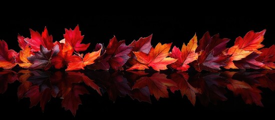 Wall Mural - autumn maple leaves in vibrant colors on a dark background creating a striking and reflective perspe