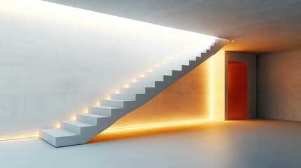 Aufkleber - Minimalist Floating Staircase Interior Design with Ambient Lighting and Smooth Walls