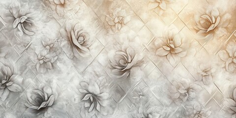 Aufkleber - Watercolor Floral Pattern with Intricate Diamonds and Dreamy Background for Wallpaper or Digital Tiles