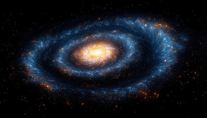 Wall Mural - Spiral Galaxy in Vibrant Blue and Gold with Stars and Cosmic Light