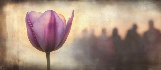 Wall Mural - backlit lavender tulip with texture lines showcasing soft colors and silhouettes in the background f