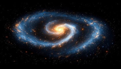 Wall Mural - Spiral Galaxy in Vibrant Blue and Gold with Stars and Light in the Cosmic Universe