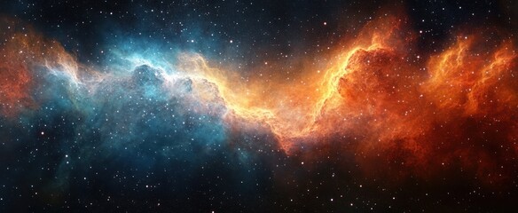 Wall Mural - Cosmic Nebula Scene with Vibrant Colors and Starry Background Illuminated by Starlight Swirling Gas and Dust