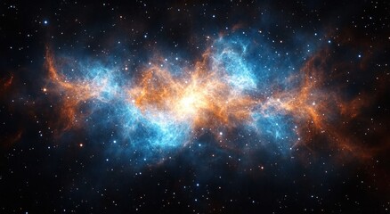 Wall Mural - Cosmic Nebula in Vibrant Blue and Orange Hues with Stars and Dramatic Lighting in Abstract Expressionism Style