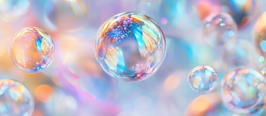 Leinwandbilder - Colorful abstract bokeh effect with bubbles and holographic foil in a naturally defocused background creating a dreamy visual texture.
