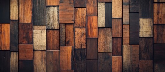 Aufkleber - Geometric abstract background of brown wooden rectangles in various tones for creative design and texture exploration.
