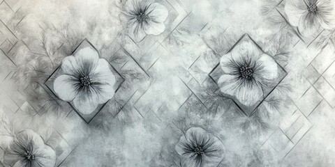 Aufkleber - Floral Watercolor Pattern with Diamond Shapes on Textured Background for Vintage Wallpaper Design