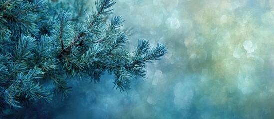 Leinwandbilder - Blue spruce branch in multiple exposure with a blurred textured background showcasing natural beauty and serene colors.