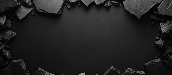 Wall Mural - dark stone concrete texture background with cracked edges creating a frame for text or design elemen
