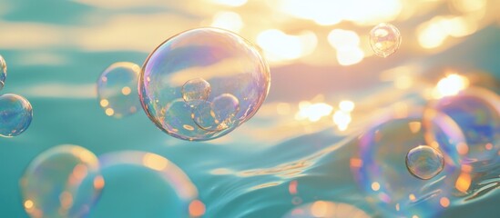 Leinwandbilder - Ethereal bubbles floating in water with sunlight reflections creating a serene and tranquil underwater atmosphere.
