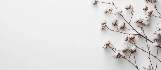 Fototapete - Delicate cotton flower branches on a white background creating a serene and minimalist aesthetic for floral designs and backgrounds