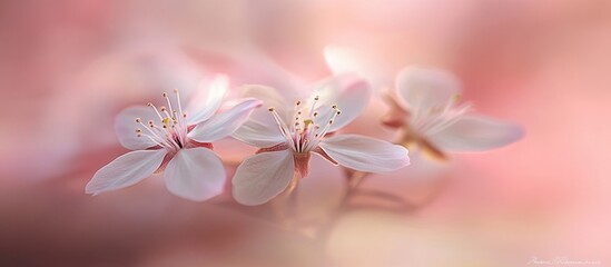 Poster - Delicate cherry blossoms captured in macro detail showcasing their intricate beauty and soft pastel colors.