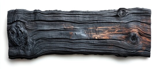 Aufkleber - Charred wooden board with a weathered texture isolated on a white background showcasing unique patterns and colors.