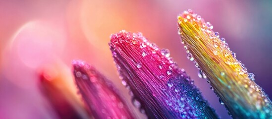 Leinwandbilder - Vibrant macro photography of colorful brush bristles with water droplets against a dreamy blurred background