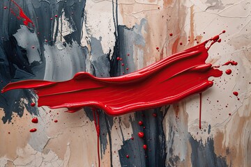 Vibrant Red Paint Stroke on Abstract Art Background