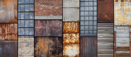 Poster - Diverse collection of building textures showcasing various materials and weathered finishes in an urban setting for design inspiration.