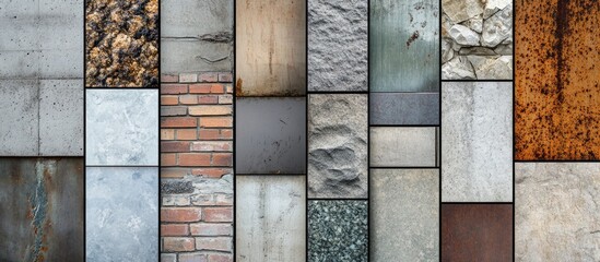 Leinwandbilder - Diverse collection of building textures featuring concrete, wood, brick, stone, and metal surfaces ideal for architecture and design projects.