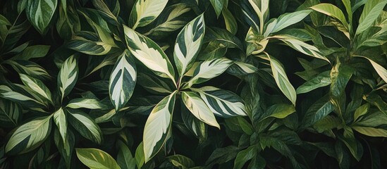 Poster - Lush green and white foliage of arrowhead goosefoot plant in a vibrant garden setting illuminated by natural light.