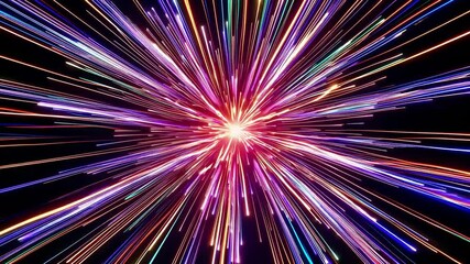 Poster - An abstract explosion of radiant light trails converging at a central point.