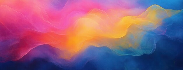 Poster - Abstract Watercolor Background in Blue Pink Yellow Swirling Shapes with Light Diffusion and Soft Gradients