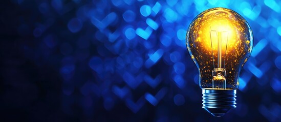 Aufkleber - Illuminated yellow light bulb against a vibrant blue arrow background with ample clear space for creative text and designs