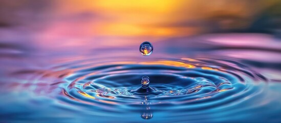 Poster - Colorful macro shot of oil droplets on water surface creating vibrant bubbles and reflections in a serene background.